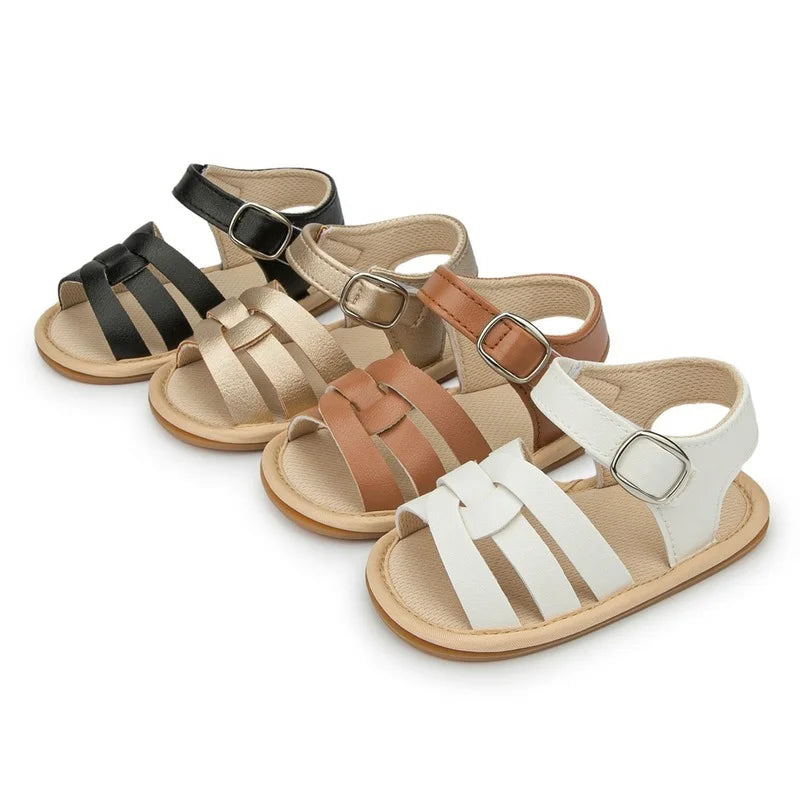 Summer New Baby Boy Girl Sandals Baby Shoes PU Anti-slip Soft Rubber Sole Newborns First Walkers Beach Infant Sandals