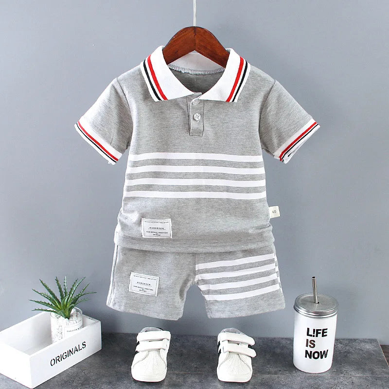 Summer Outfits for Baby Boys 9 to 12 Months Dinosaur Printed Turn-down Collar T-shirts Tops and Shorts 2PCS Infant Clothing Sets