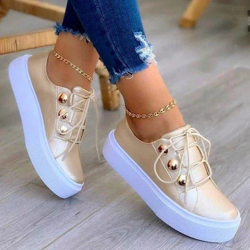 Summer White Women Shoes Fashion Round Toe Platform Shoes Plus Size Casual Sneakers Lace Up Flats Women Slip On Tennis Shoes