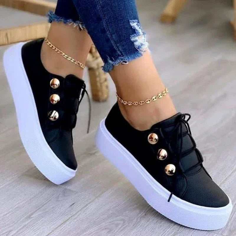 Summer White Women Shoes Fashion Round Toe Platform Shoes Plus Size Casual Sneakers Lace Up Flats Women Slip On Tennis Shoes