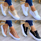 Summer White Women Shoes Fashion Round Toe Platform Shoes Plus Size Casual Sneakers Lace Up Flats Women Slip On Tennis Shoes