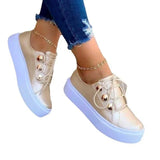 Summer White Women Shoes Fashion Round Toe Platform Shoes Plus Size Casual Sneakers Lace Up Flats Women Slip On Tennis Shoes