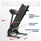 Sunny Health & Fitness Premium Folding Incline Treadmill with Pulse Sensors, One-Touch Speed Buttons, Shock Absorption