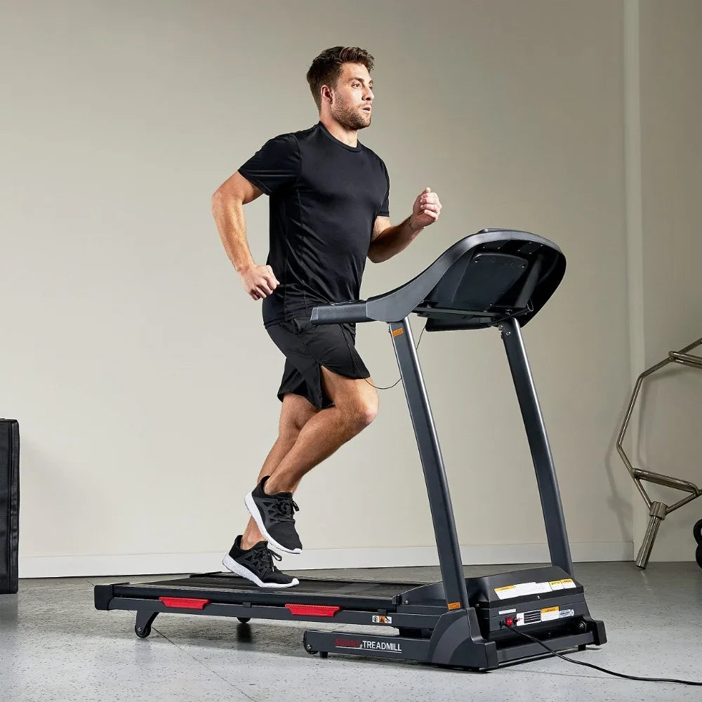 Sunny Health & Fitness Premium Folding Incline Treadmill with Pulse Sensors, One-Touch Speed Buttons, Shock Absorption