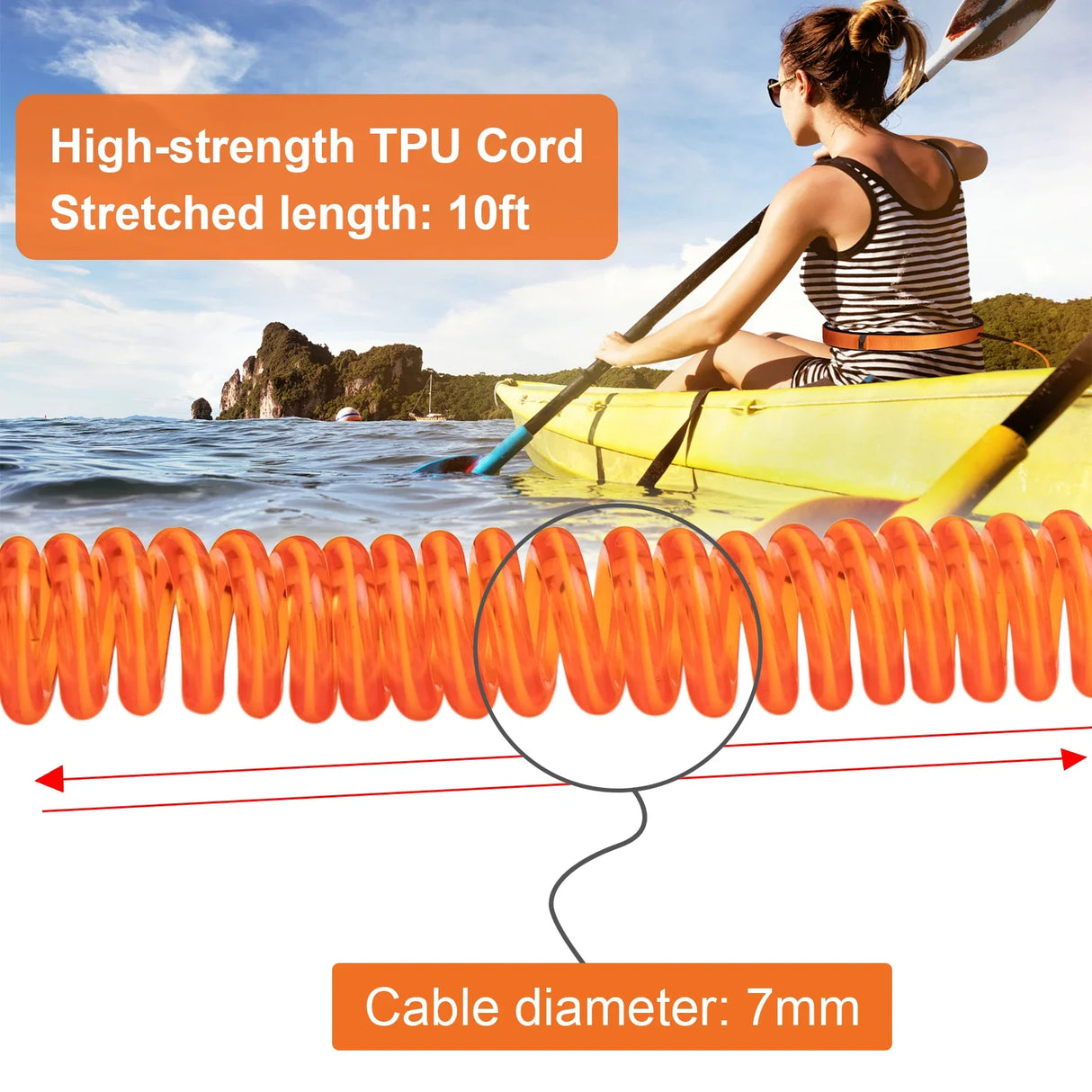 Surfboard Waist Leash 7mm Thick 10ft Coiled Surf Board Leash S UP Stand Up Paddleboard Leash For Surfboard Surfing Accessories