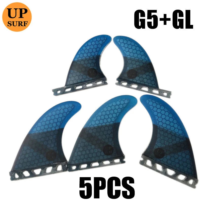 Surfing Fins 5pcs/4pcs Fins Set Single Tabs Fin M+GL UK2.1/L/GX Surf Fin Fiberglass Honeycomb Surfboard Fins Surfing Accessories