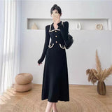 Sweater Midi Dress For Woman Clothes Casual Autumn Winter Knitted Korean Slim Long Sleeve Elegance OL Sweet Female Clothing