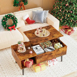 Sweetcrispy Coffee Table Brown, Living Room Lift Coffee Table with Storage Racks and Invisible Dining Table