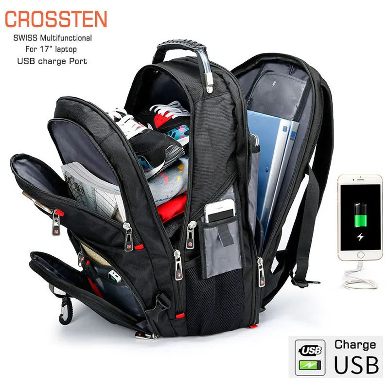 Swiss-Multifunctional bags Durable 17 Inch Laptop Backpack,45L Travel Bag,College Bookbag,USB Charging Port,Water Resistant