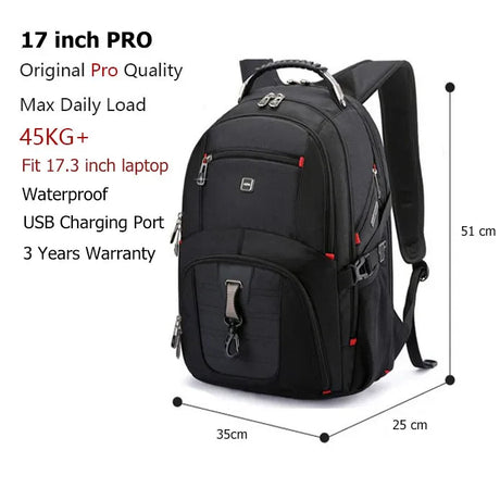 Swiss-Multifunctional bags Durable 17 Inch Laptop Backpack,45L Travel Bag,College Bookbag,USB Charging Port,Water Resistant