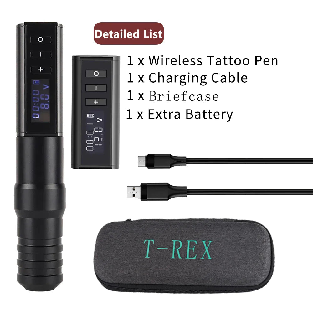 T-Rex Ambition Professional Wireless Tattoo Machine Kit Pen  With Portable Power Coreless Motor Digital LED Display For Body Art