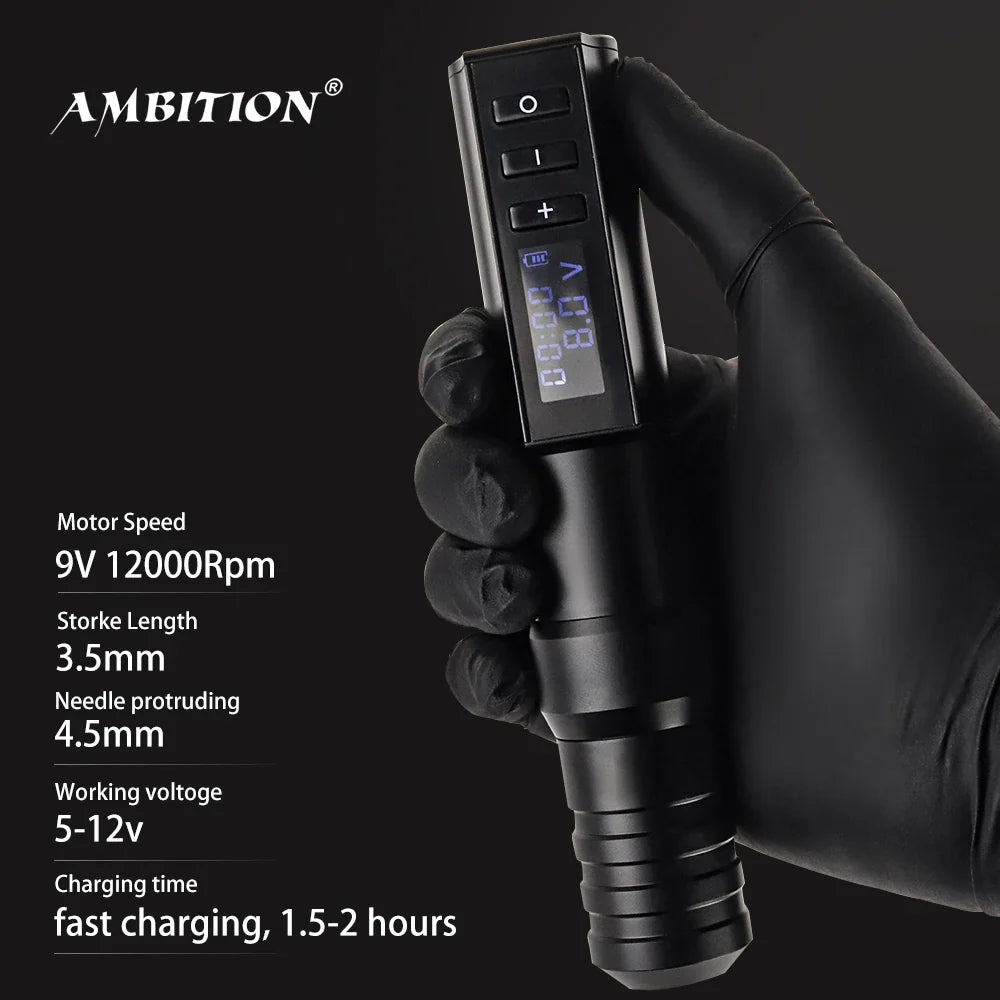 T-Rex Ambition Professional Wireless Tattoo Machine Kit Pen  With Portable Power Coreless Motor Digital LED Display For Body Art