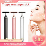 T-Shape 24k Energy Beauty Bar Vibrating Facial Roller Massager Face-lift Device Skin Tightening Anti-wrinkle Massage Roller Tool