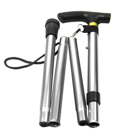 T-handle Portable Easy Folding Walking Stick Adjustable Aluminum Alloy Trekking Stick Mountaineering Telescopic Cane Non Slip