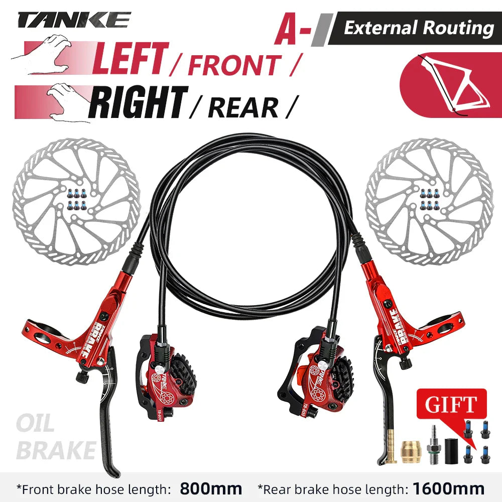 TANKE MTB 4-Piston Hydraulic Disc Brake Bicycle Resin Pad Oil Pressure Caliper Two-Way Brake 160mm Rotor Tb-600 Hydraulic Brake