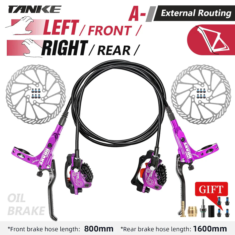 TANKE MTB 4-Piston Hydraulic Disc Brake Bicycle Resin Pad Oil Pressure Caliper Two-Way Brake 160mm Rotor Tb-600 Hydraulic Brake