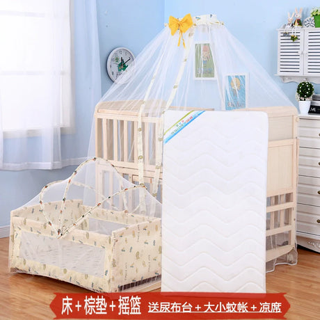 Zhitong Crib Solid Wood Paint-Free Multifunctional Bassinet Babies' Bed Newborn BB Bed Children's Bed with Mosquito Net Shaker