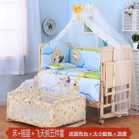 Zhitong Crib Solid Wood Paint-Free Multifunctional Bassinet Babies' Bed Newborn BB Bed Children's Bed with Mosquito Net Shaker