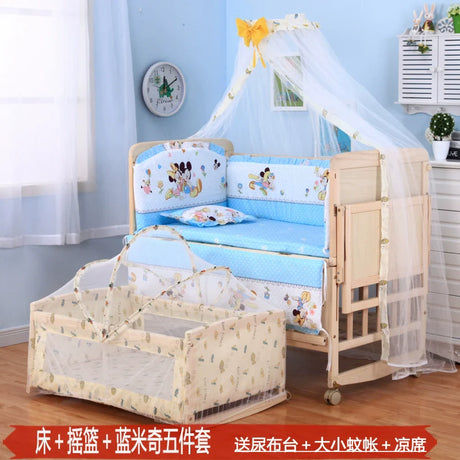 Zhitong Crib Solid Wood Paint-Free Multifunctional Bassinet Babies' Bed Newborn BB Bed Children's Bed with Mosquito Net Shaker