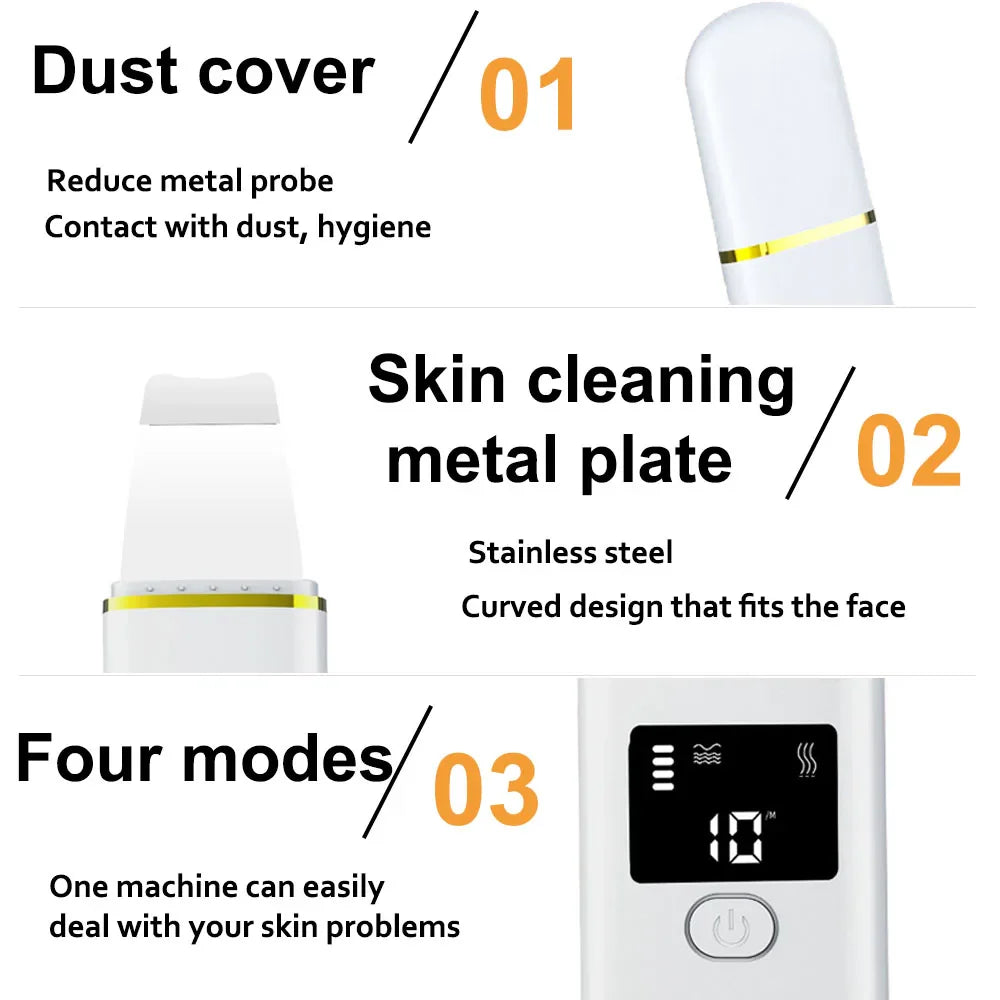 TEWIRROW Upgraded Ultrasonic Scrubber Machine Facial Cleanser Skin Spatula Pore Cleaner Home Use Beauty Devices Face Care Tool