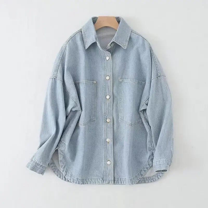 TRAF ZR Women's Denim Jackets New in Outerwear Jeans Long Sleeve Bomber Jackets Spring Harajuku Y2k Fashion Korea Denim Shirt