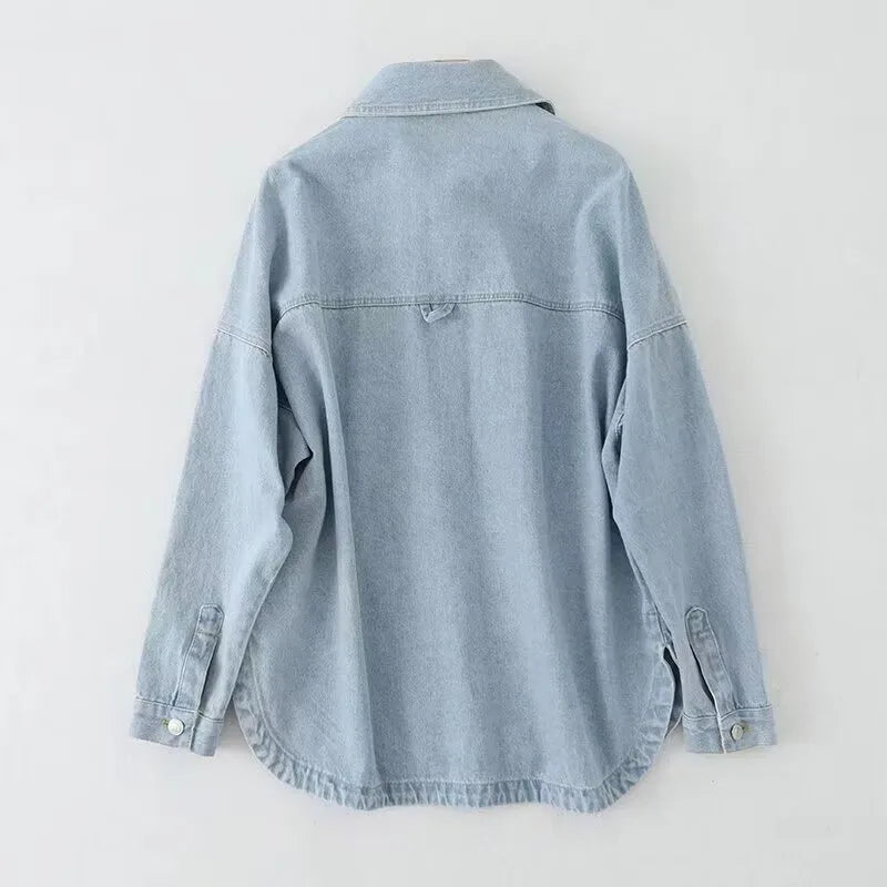 TRAF ZR Women's Denim Jackets New in Outerwear Jeans Long Sleeve Bomber Jackets Spring Harajuku Y2k Fashion Korea Denim Shirt