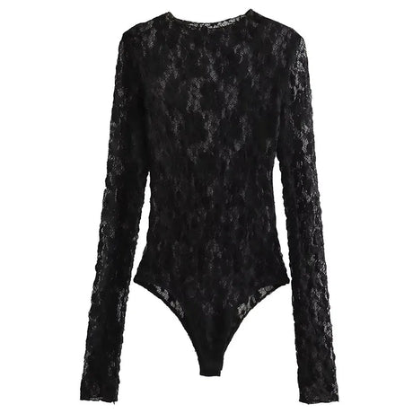 TRAFZA 2023 Summer Lace Suits For Women Trend Long Sleeves Hollow Out Slim Bodysuits + Elastic Waist Long Women's Leggings