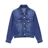 TRAFZA 2024 Spring New Women's Retro Street Denim Jacket Fashion Lapel Single-Breasted Round Neck Pocket Top Women's Chic Jacket