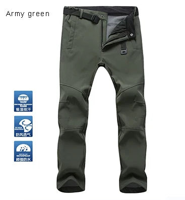 TRVLWEGO Warm Winter Men Soft Shell Pants Travel Waterproof Outdoor Camping&Hiking Pants Fleece Windproof Skiing Trousers