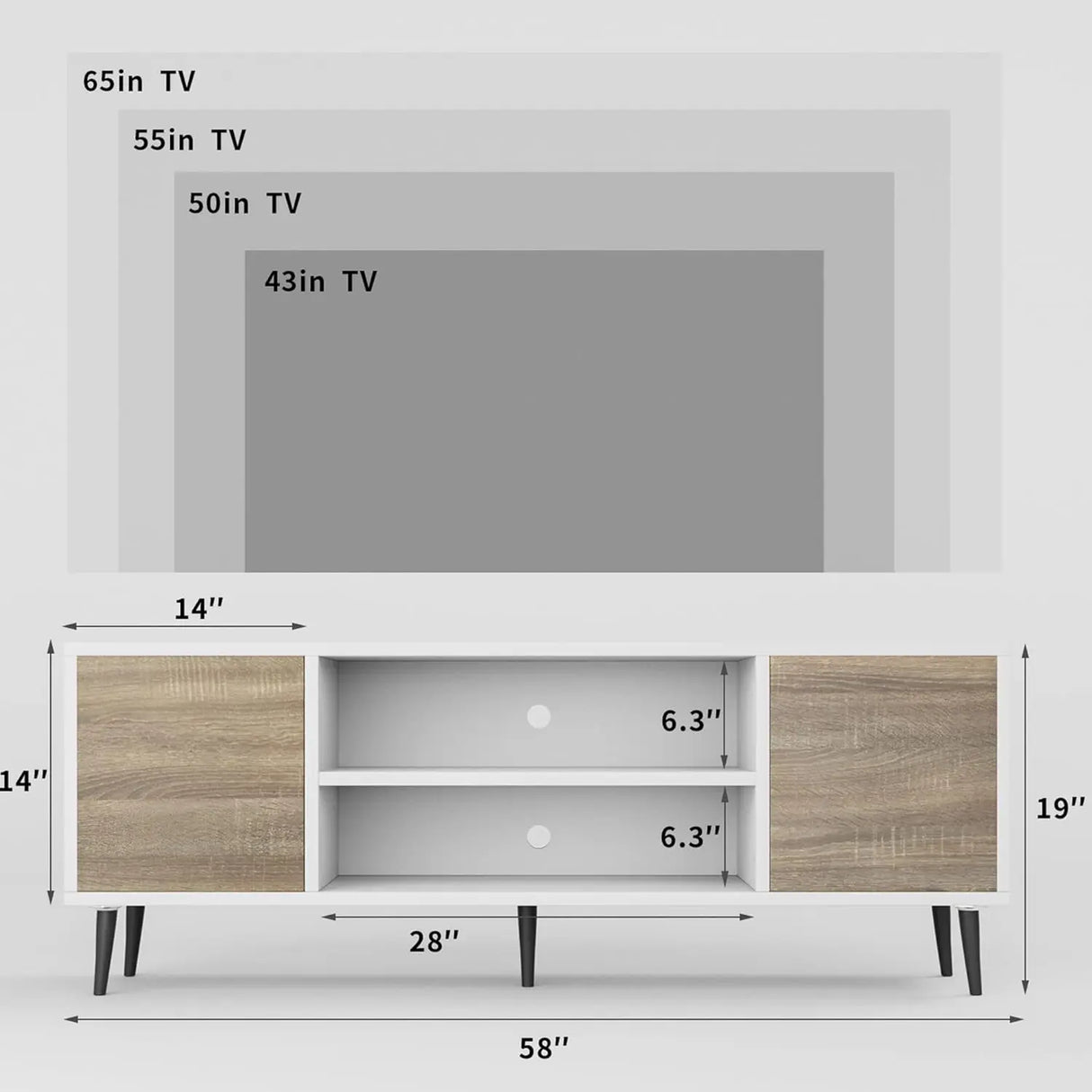 TV Stand for 65 Inch TV, Modern Entertainment Center with Storage Cabinet and Open Shelves, TV Console Table Media Cabinet