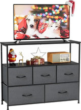 TV Stand for Bedroom, TV Dresser for 45 inches, Media Console Table, Entertainment Center with 5 Fabric Drawers Cabinet