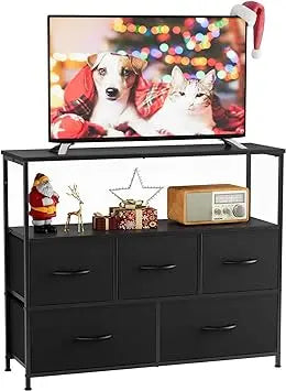 TV Stand for Bedroom, TV Dresser for 45 inches, Media Console Table, Entertainment Center with 5 Fabric Drawers Cabinet