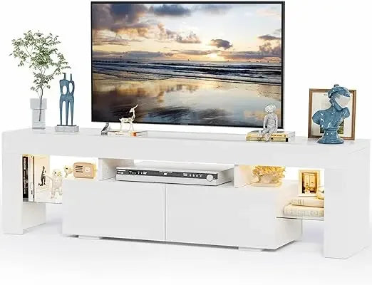 TV Stand with LED Lights, Entertainment Center Media and Open Shelf Console Table Storage Desk ，up to 75 Inch TV