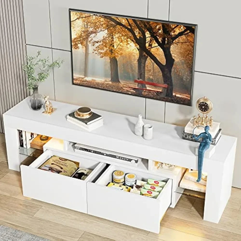 TV Stand with LED Lights, Entertainment Center Media and Open Shelf Console Table Storage Desk ，up to 75 Inch TV