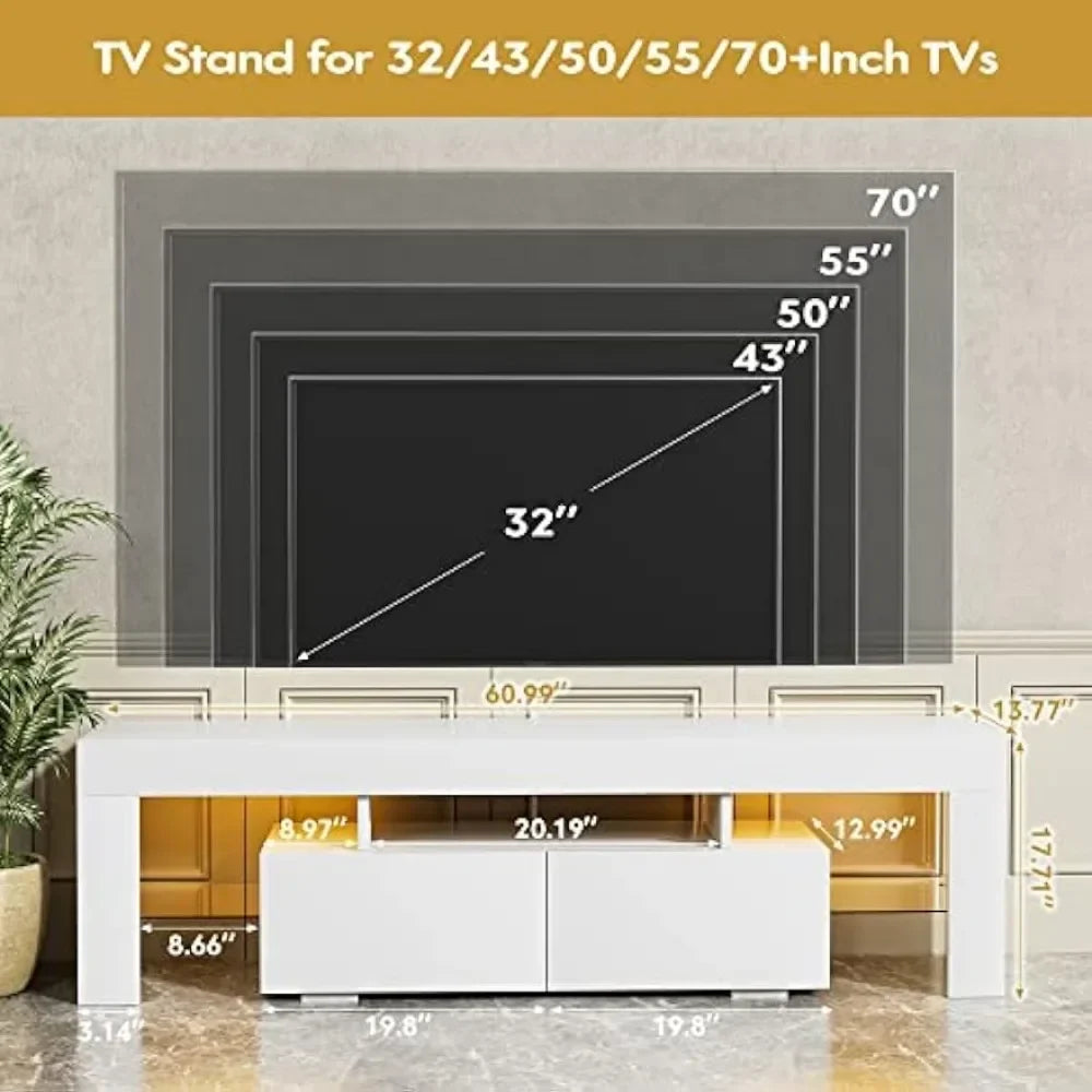 TV Stand with LED Lights, Entertainment Center Media and Open Shelf Console Table Storage Desk ，up to 75 Inch TV