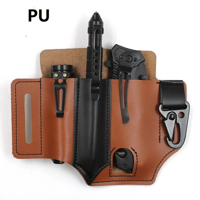 Tactical Multi Tool Belt Leather Bag Portable Tool Storage Bag Holster Outdoor Camping Hunting Waist Leather Pocket