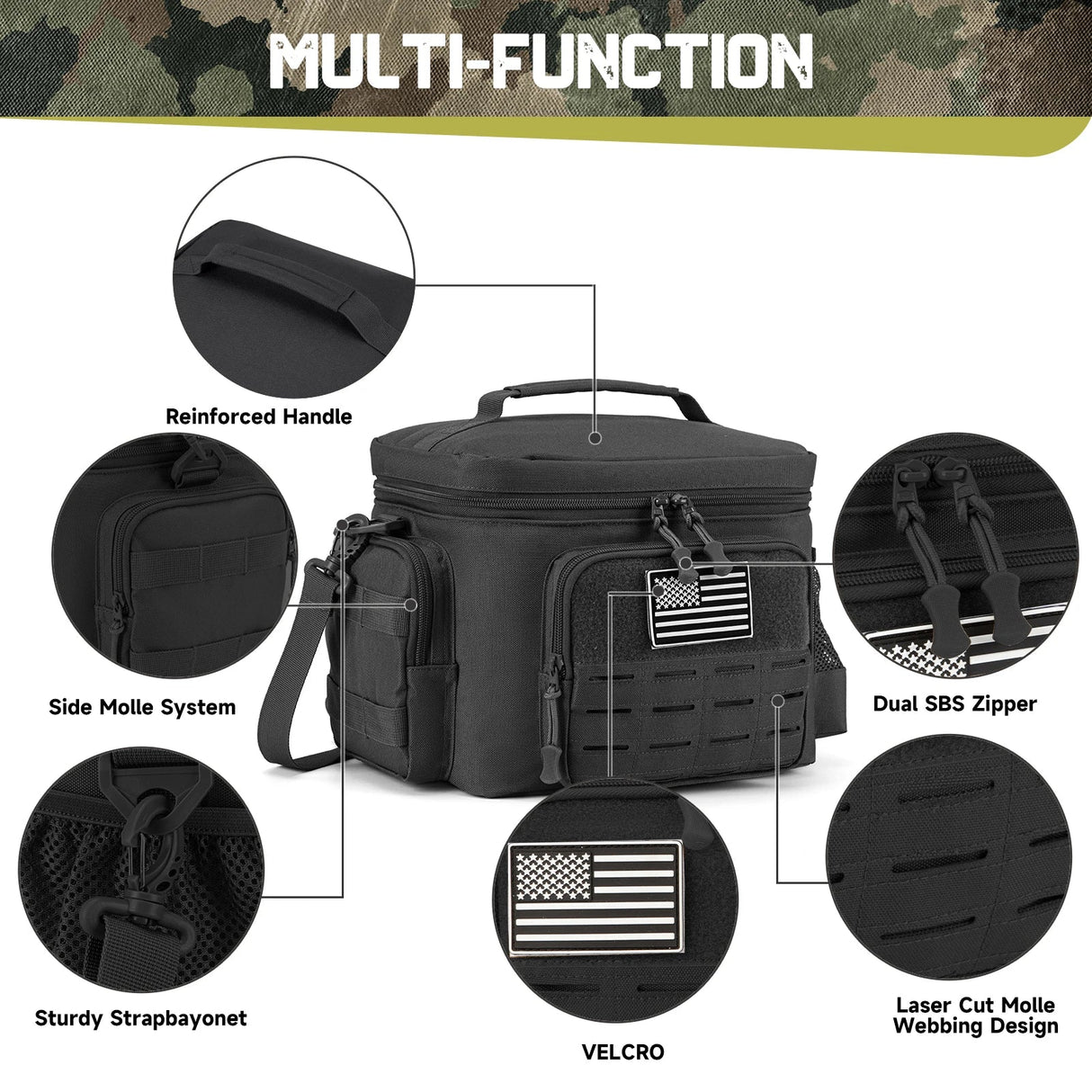 Tactical Thermal Cooler Bag Military Heavy Duty Lunch Box Work Leakproof Insulated Durable Lunch Bag for Men Meal Camping Picnic