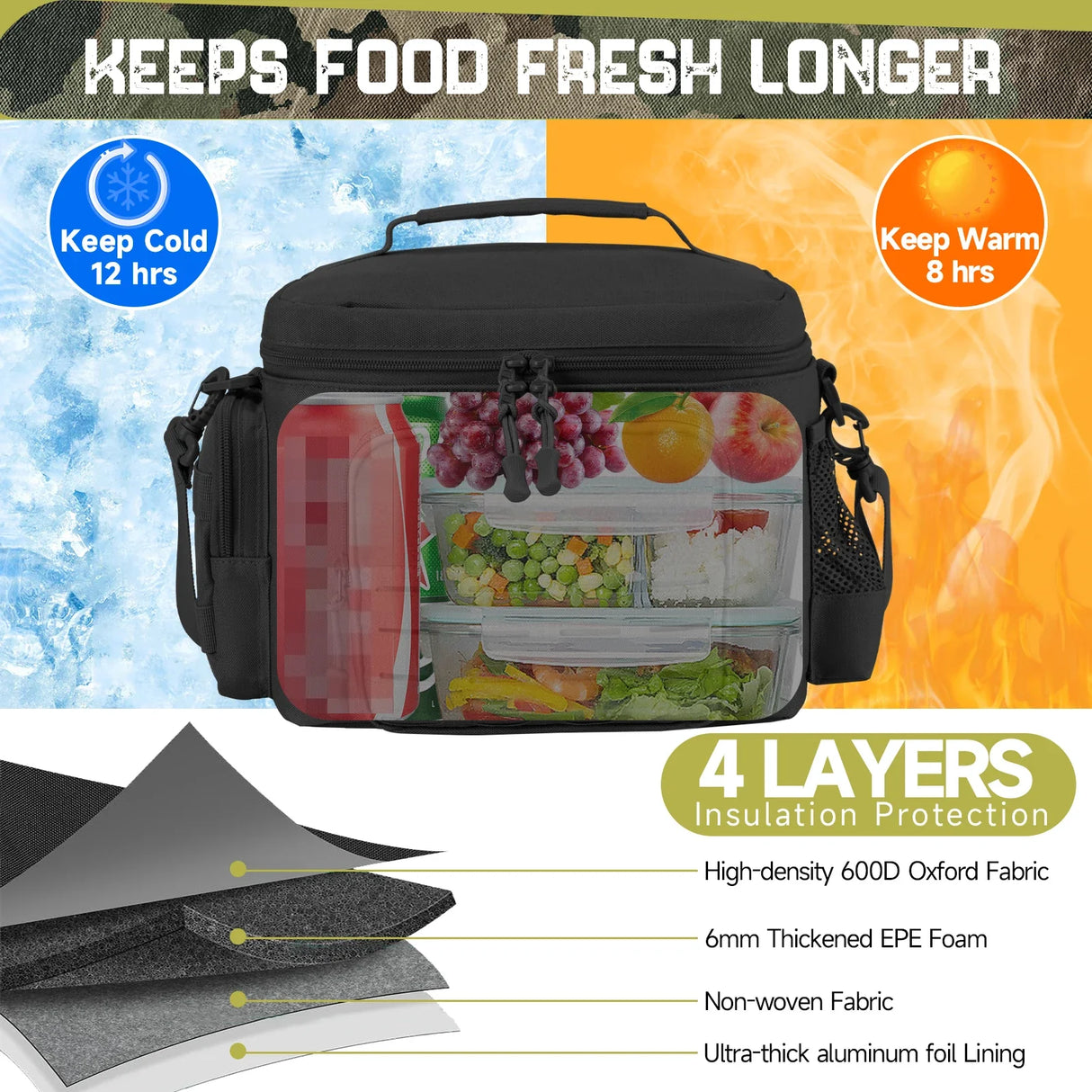 Tactical Thermal Cooler Bag Military Heavy Duty Lunch Box Work Leakproof Insulated Durable Lunch Bag for Men Meal Camping Picnic