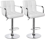 Tall Bar Stools Set of 2 Modern Square PU Leather Adjustable BarStools Counter Height Stools with Arms and Back Bar Chairs