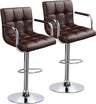 Tall Bar Stools Set of 2 Modern Square PU Leather Adjustable BarStools Counter Height Stools with Arms and Back Bar Chairs