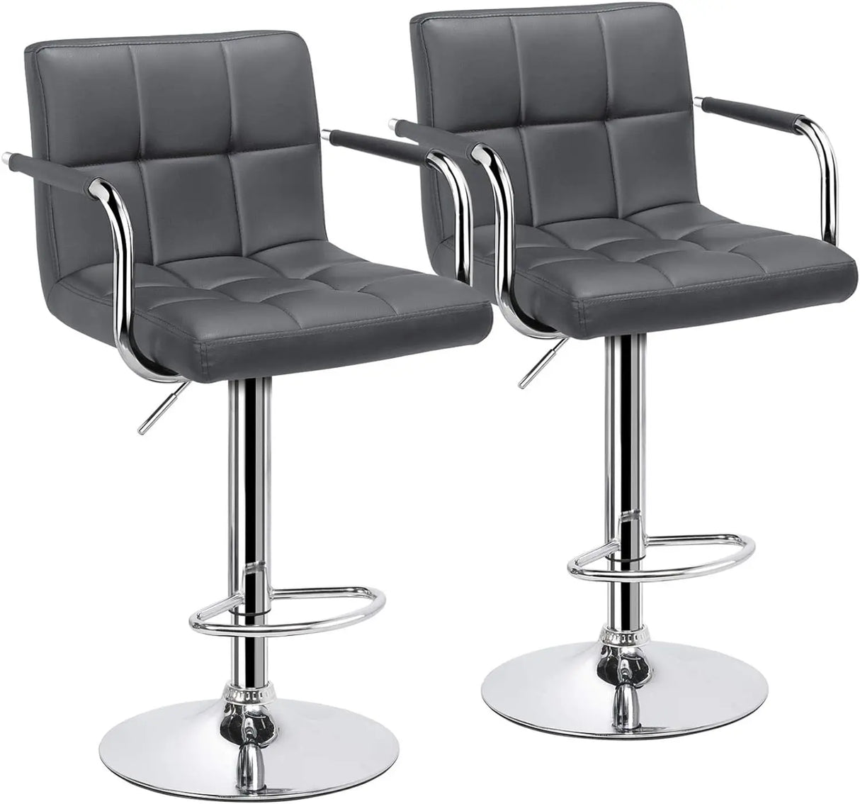 Tall Bar Stools Set of 2 Modern Square PU Leather Adjustable BarStools Counter Height Stools with Arms and Back Bar Chairs