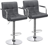 Tall Bar Stools Set of 2 Modern Square PU Leather Adjustable BarStools Counter Height Stools with Arms and Back Bar Chairs