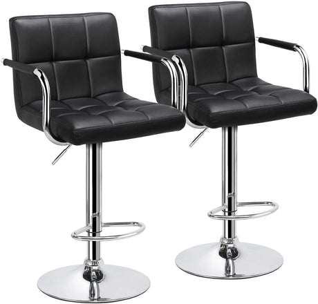 Tall Bar Stools Set of 2 Modern Square PU Leather Adjustable BarStools Counter Height Stools with Arms and Back Bar Chairs