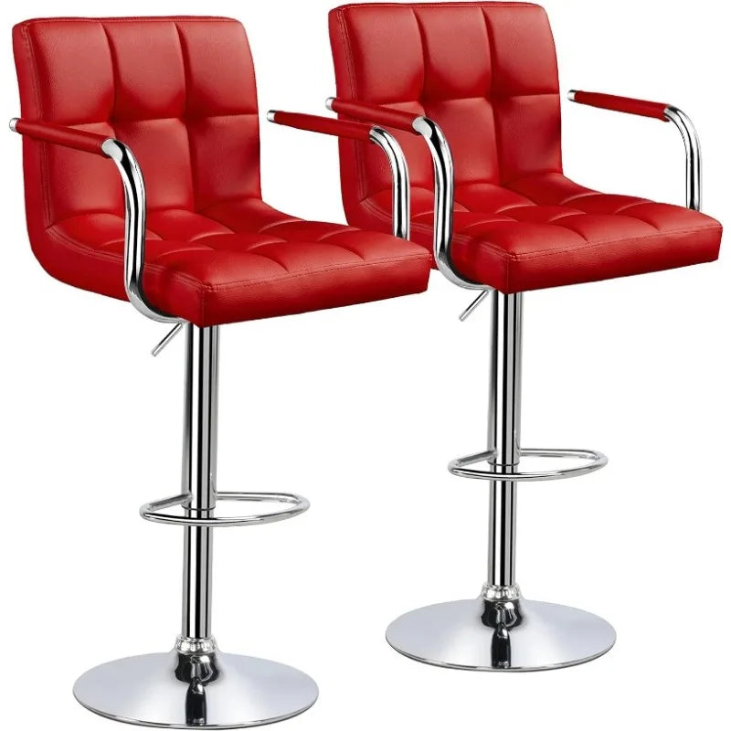 Tall Bar Stools Set of 2 Modern Square PU Leather Adjustable BarStools Counter Height Stools with Arms and Back Bar Chairs