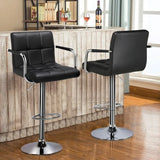 Tall Bar Stools Set of 2 Modern Square PU Leather Adjustable BarStools Counter Height Stools with Arms and Back Bar Chairs