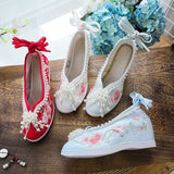 The New Women Traditional Chinese Style Hanfu Boot Embroidered Cloth Shoes Wedding Bride Old Beijing Retro Short Boots Footwear