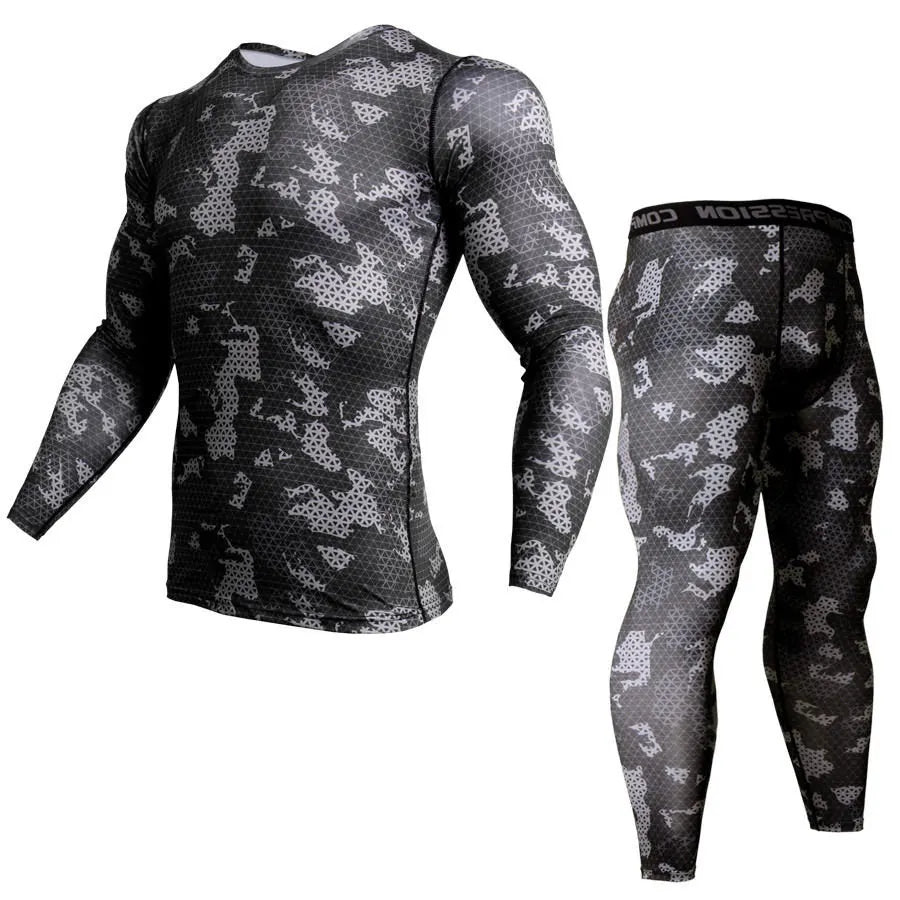 Thermal Underwear Rash Guard Kit MMA Compression Apparel Leggings Men Unionsuit Bodybuilding T-Shirt Camouflage Tracksuit Men