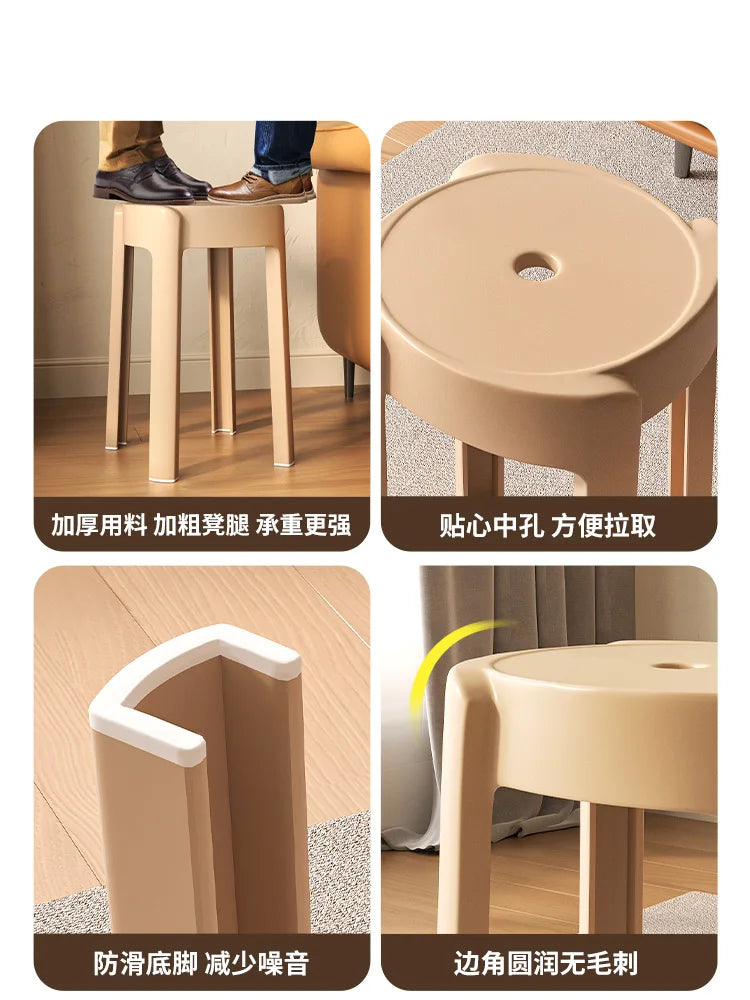 Thickened long-term sitting comfort and stackable high plastic stool home modern simple chair dining table stacking bench