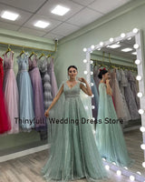 Thinyfull Arabic Sequin Tulle Prom Dresses A-line Long Cap Sleeves Evening Party Dress Formal Occasion Gown Robe De Soirée 2024