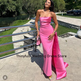 Thinyfull Mermaid Strapless Evening Dresses Sleeveless Saudi Arabic Prom Gown Satin Long Formal Occasion Dress فساتين السهرة